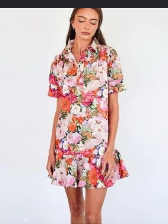 Never A Wallflower Dresses & Skirts - Never a wallflower Vibrant Floral Ruffle-Hem Dress - Pink & Red Bloom